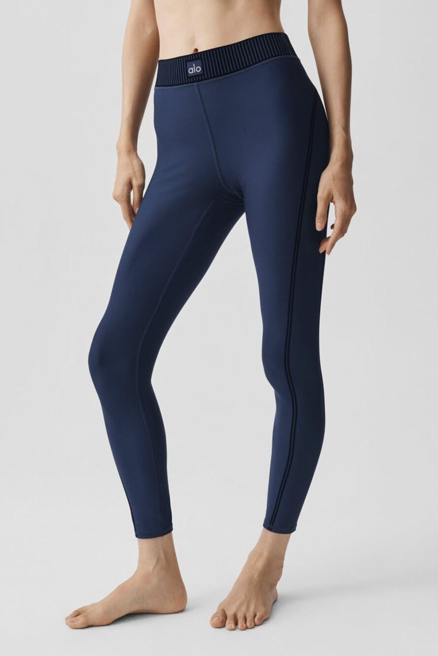 Alo Yoga S Airlift High-Waist 7/8 Line Up Legging in Navy Blue